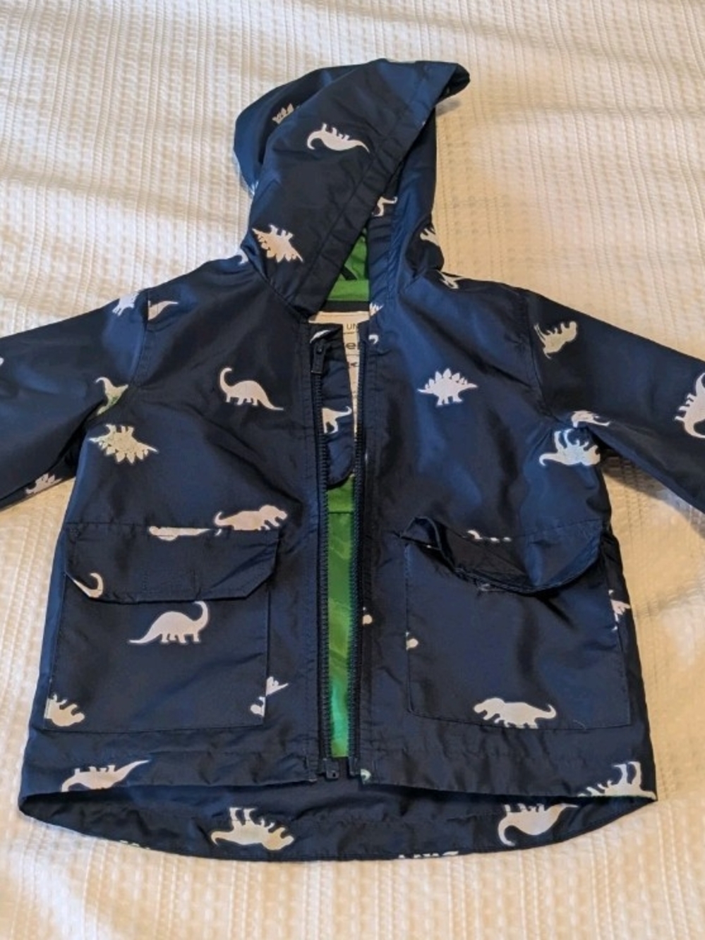 Carter's Navy Hooded Raincoat with White Dinosaur Print